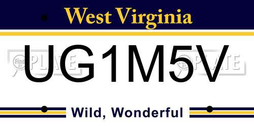 UG1M5V West Virginia License Plate