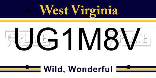 UG1M8V West Virginia License Plate