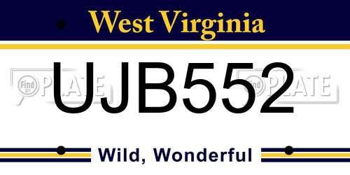 UJB552 West Virginia License Plate