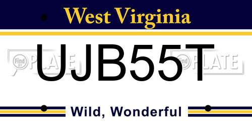 UJB55T West Virginia License Plate