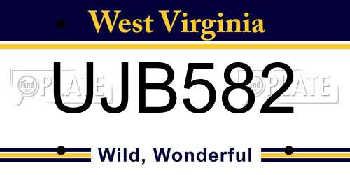 UJB582 West Virginia License Plate