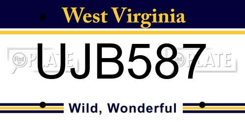 UJB587 West Virginia License Plate