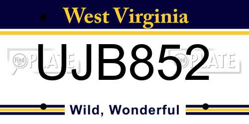 UJB852 West Virginia License Plate