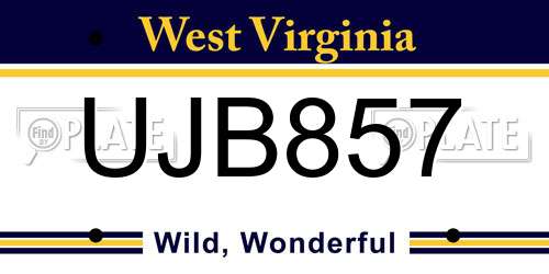 UJB857 West Virginia License Plate