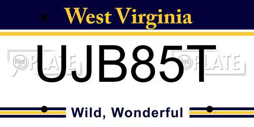 UJB85T West Virginia License Plate