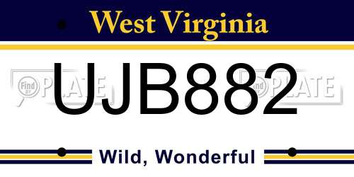 UJB882 West Virginia License Plate