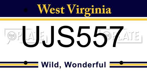 UJS557 West Virginia License Plate