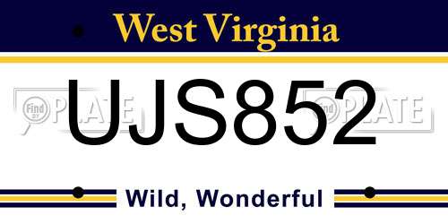 UJS852 West Virginia License Plate
