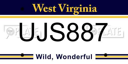 UJS887 West Virginia License Plate