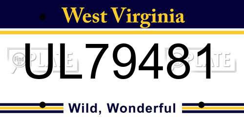 UL79481 West Virginia License Plate