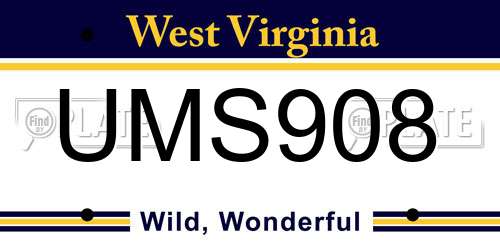 UMS908 West Virginia License Plate
