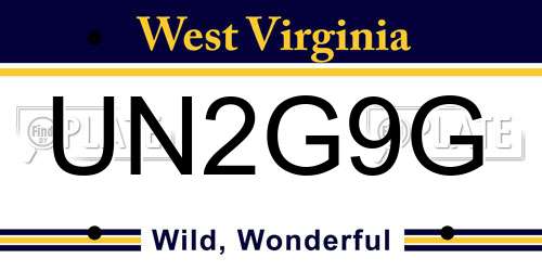 UN2G9G West Virginia License Plate