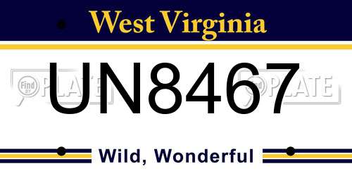 UN8467 West Virginia License Plate