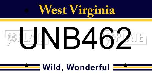 UNB462 West Virginia License Plate