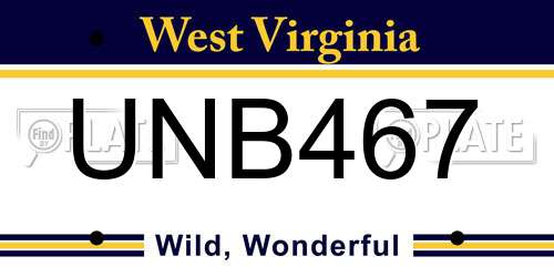 UNB467 West Virginia License Plate