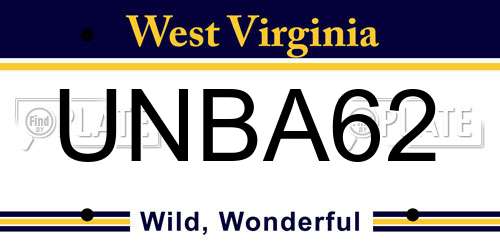 UNBA62 West Virginia License Plate