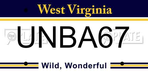 UNBA67 West Virginia License Plate