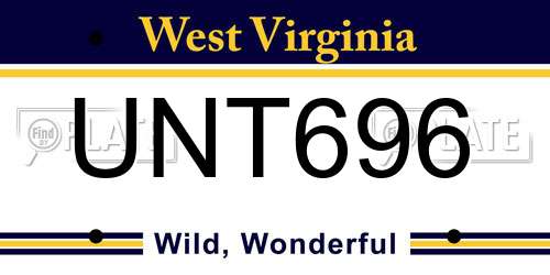 UNT696 West Virginia License Plate