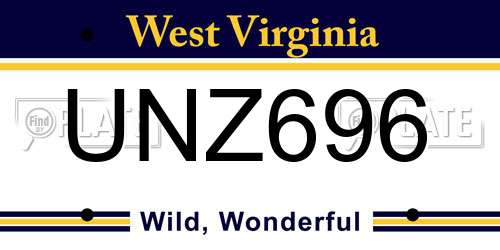 UNZ696 West Virginia License Plate