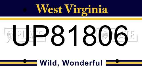 UP81806 West Virginia License Plate