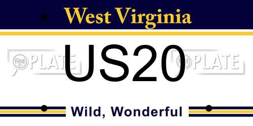 US20 West Virginia License Plate