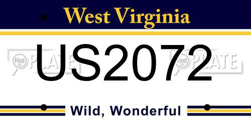 US2072 West Virginia License Plate
