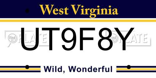 UT9F8Y West Virginia License Plate