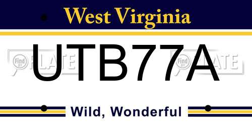 UTB77A West Virginia License Plate