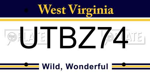 UTBZ74 West Virginia License Plate