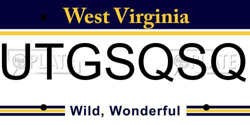UTGSQSQ West Virginia License Plate