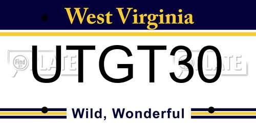 UTGT30 West Virginia License Plate