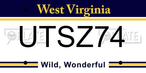 UTSZ74 West Virginia License Plate