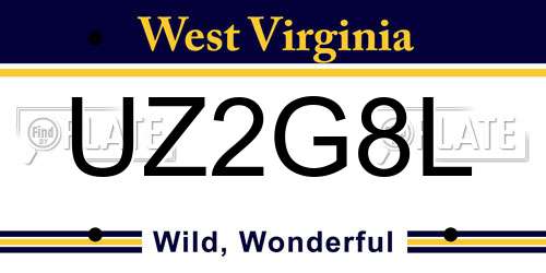 UZ2G8L West Virginia License Plate
