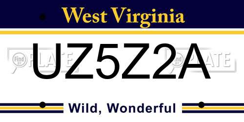 UZ5Z2A West Virginia License Plate