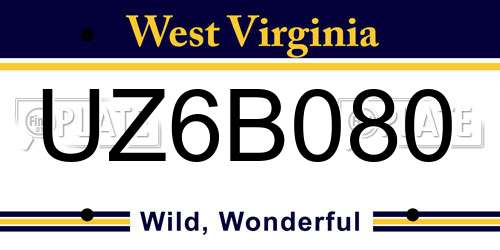 UZ6B080 West Virginia License Plate