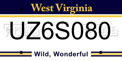UZ6S080 West Virginia License Plate