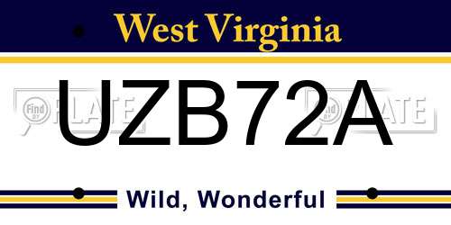 UZB72A West Virginia License Plate