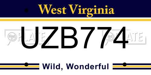 UZB774 West Virginia License Plate