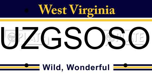 UZGSOSO West Virginia License Plate