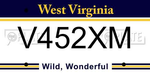 V452XM West Virginia License Plate