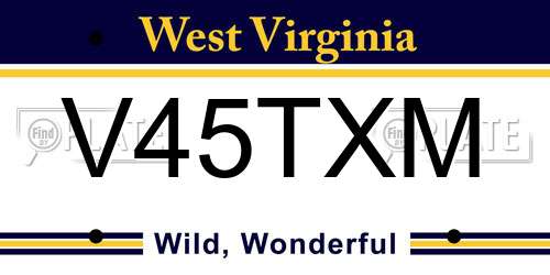 V45TXM West Virginia License Plate