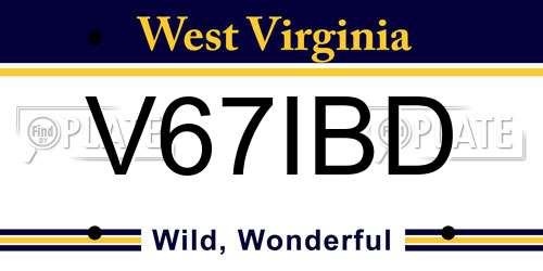 V67IBD West Virginia License Plate