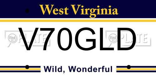 V70GLD West Virginia License Plate