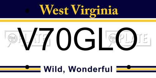 V70GLO West Virginia License Plate