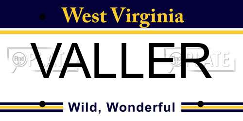 VALLER West Virginia License Plate