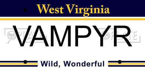 VAMPYR West Virginia License Plate