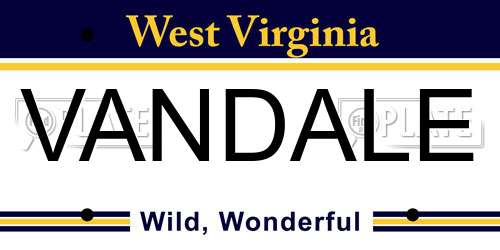 VANDALE West Virginia License Plate