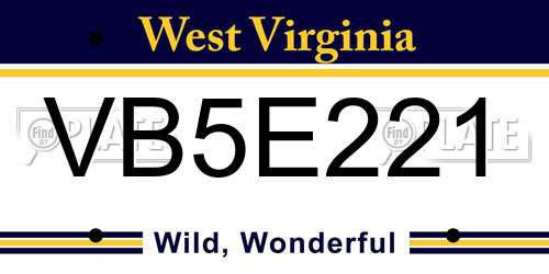 VB5E221 West Virginia License Plate