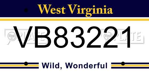 VB83221 West Virginia License Plate