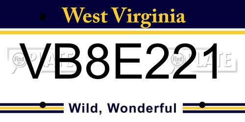 VB8E221 West Virginia License Plate